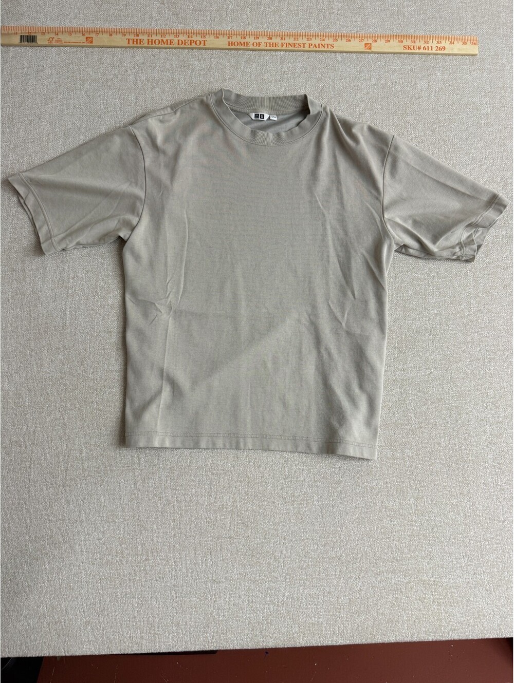 Uniqlo U Mens Medium Taupe Grey AIRism Cotton Oversized Short Sleeve T-Shirt
